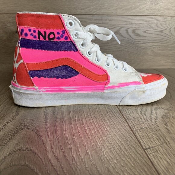 Vans High Top Womans Size 7 Custom Painted Pink Gold Purple Light Blue - Picture 10 of 16